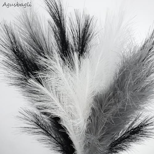 Agusbagli 8 Pcs Black Faux Pampas Grass Decor 35“ Fluffy Tall Artificial Colored Pampas Grass Large Fake Pompous Grass Stems White Flower Arrangement Floor Vase Filler for Home Wedding Boho Decor - color: Black & White & Grey