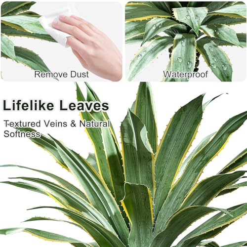 Artificial Agave Plant Potted Plants for Indoor Outdoor Fake Agave Tree in Pot Realistic Faux Tree with 42 Leaves for Home Living Room Office Garden Front Porch Patio Decor (61inch-1 Pc Potted Yellow) - size: 61inch-1 Pc Potted Yellow
