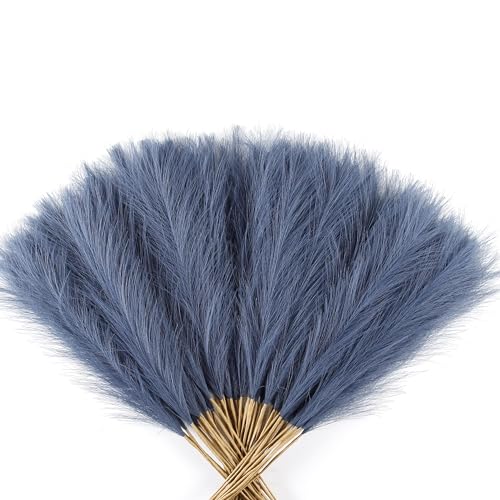 60Pcs Navy Blue Faux Pampas Grass Decor, 21.7" Pompas Grass Flower Arrangement and Vase Filler for Boho Home Wedding Decoration - size: 21.7'' Tall Navy Blue