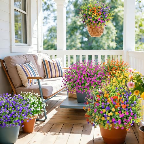 20 Bundles Artificial Flowers for Outdoors Fake Plastic Flowers UV Resistant Realistic Faux Plants Shrubs for Spring Summer Garden Porch Yard Patio Planter Window Box Home Decor, Mixedcolor - color: Multi Color