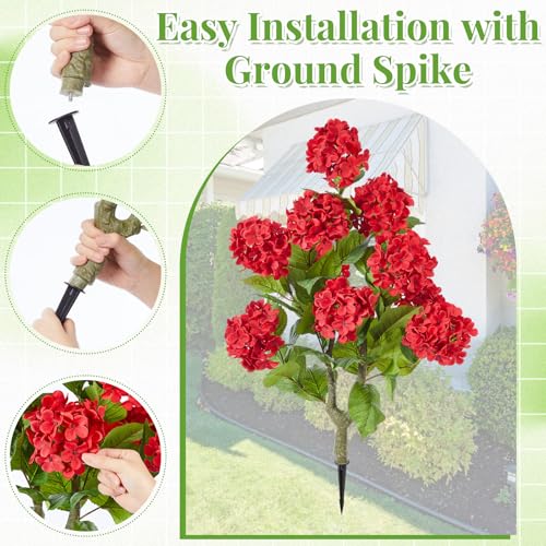 Daifunli 2 Pack 36″ Artificial Hydrangea Trees Real to Touch Faux Hydrangea Bushes Plants with Stakes for Wedding Spring Home Office Living Room Housewarming Gift(Red) - color: Red