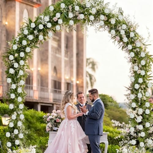 4Pcs Artificial Rose Vines Faux Flowers Garland with Green Leaves Fake Hanging Floral Plants for Home Bedroom Garden Decor,Christmas Anniversary Wedding Birthday Party Decoration (White) - color: White, size: 4Pcs-small rose