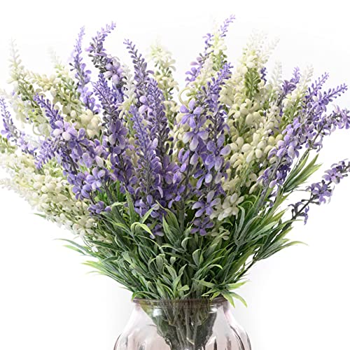 hanlongyu Lavender Flowers Wedding Decorations Bouquet Pack of 4, Artificial Lavender Fake Flower Plants Fall Outdoor Decor, Faux Flowers for Wedding