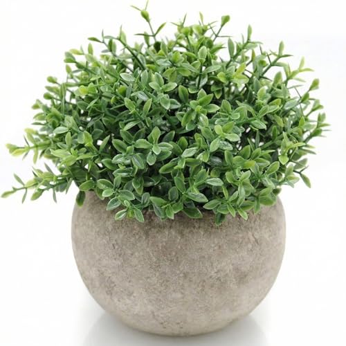 Opps Mini Artificial Plants Plastic Fake Green Grass Flower Topiary Shrubs with Gray Pot for Home Décor – Set of 1 (Green Single) - color: Green Single