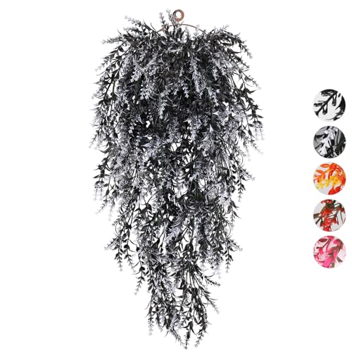 RECUTMS Black Artificial Hanging Lavender Plants, 4 Pcs 30.3 Inch Fake UV Resistant Plastic Greenery for Outdoor Home Room Garden Wedding Arch Farmhouse Porch Gothic Halloween Wall Party Indoor Decor - color: Blackwhite