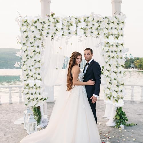 Pack of 10 Wedding Arch Decorations, 20.47 inch Artificial Flower Table Centerpieces Floral Arrangement for Wall Backdrop Party Bridal Shower Event Decor - White&Blue - color: White