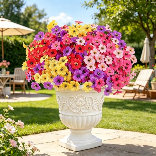 AmyHomie 20 Bundles Artificial Flowers for Outdoor Outside Spring Summer Decoration UV Resistant Faux Flowers No Fade Fake Plastic Plants Garden Porch Window Box Decorating(Mix Color) - color: A-multi, size: 20