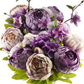 FiveSeasonStuff Dusty Purple & Greenery Accents Artificial Peony Bouquet, Two Coordinating Faux Silk Flower Bundles with Hydrangeas - color: Dusty Purple Green Mix