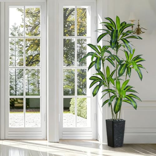 Artificial Dracaena Tree, 6FT Artificial Plants Indoor with Black Square Planter, Faux Yucca Silk Tree Fake Tropical Floor Plant in Pot, Fake Plants for Home House Room Office Entryway Porch Decor - color: Black, size: 6FT