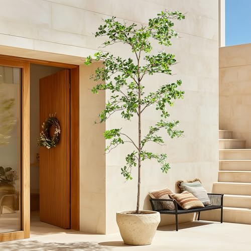 Erimda Faux Black Olive Tree 8ft, Faux Plants Indoor Large Tall Tree Artificial Shady Lady Tree with Natural Wood Trunk & Realistic Leaves, Fake Olive Plant for Home Office Indoor Decor - color: Green, size: 8ft