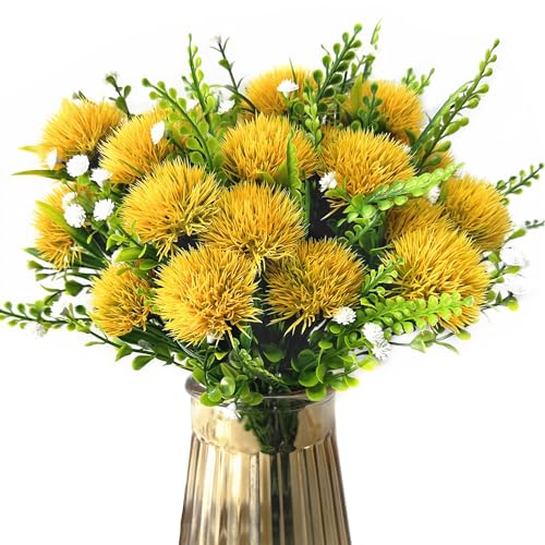 CATTREE Artificial Dandelion Plants, Plastic Flowers Shrubs Bushes Fake Grass Wedding Indoor Outdoor Home Garden Verandah Centerpieces Arrangements Party Decoration Planting Filler - Yellow 4 Pack - color: Dandelion-yellow-4 Pack