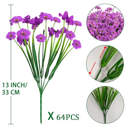 Krissing 48 Bundles Outdoor Artificial Flowers UV Resistant Fake Silk Flowers Faux Plastic Plants Outside Garden Porch Window Box Summer Decoration (Purple) - color: Purple