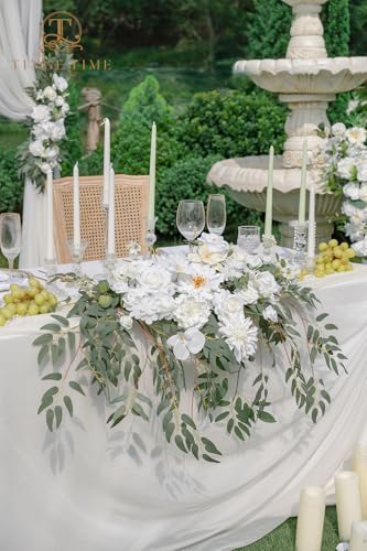 TINGE TIME Artificial Sweetheart Flower Swag with Table Cloth and Table Runner, Pack of 3 Floral Arrangement for Wedding Sweetheart Desktop Centerpiece Decoration Valentine's Day (IvoryWhite) - color: Ivory White