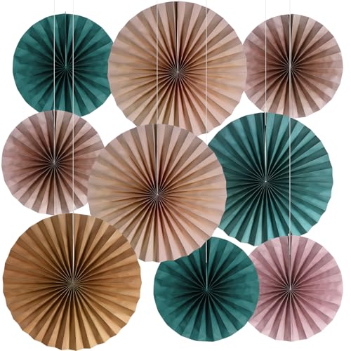 Kosiz 18 Pcs Boho Classroom Hanging Decoration Boho Paper Fans Soft Colored Pom Poms Country School Hanging Fans Tissue Paper Flower for Room Classroom Birthday Party Supplies Decoration - color: Pure Color