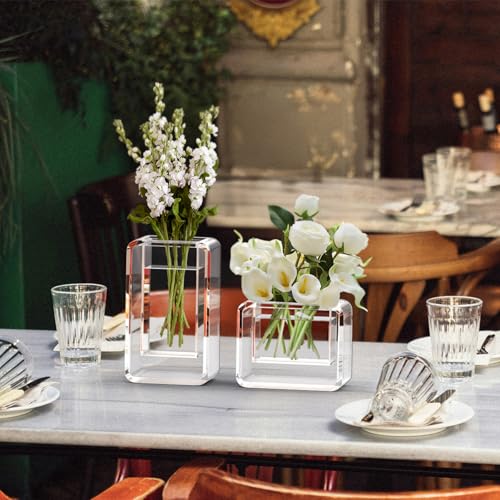 NIUBEE Acrylic Vase for Centerpieces, Clear Acrylic Flower Vase Display for Fresh/Artificial Flowers, Kid-Safe Transparent Flower Holder for Living Room/Office/Wedding/Anniversary (4.72 Inch) - size: 4.72 Inch