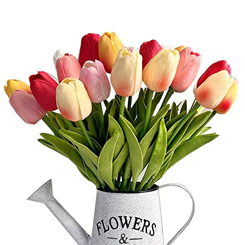 24pcs Multicolor Artificial Tulip Latex Real Touch for DIY Bouquets Wedding Party Bridal Baby Shower Home Decor (Multicolor Tulip)
