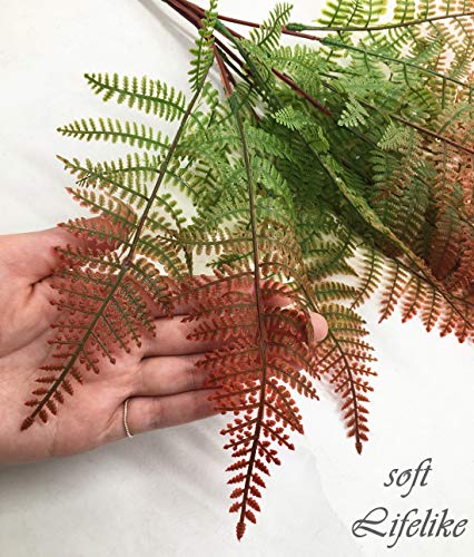 Artificial Ferns Plants, Fake Red Fern Shrubs Plastic Leaves Bunches Greenery Decor Grass Bush for Indoor Outdoor Garden Verandah Wedding Party DIY Decoration Reddish Brown 2 Pack - color: Red Fern Shrubs / 2 Pack