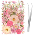50pcs Pink Pressed Flowers Bulk, Romantic Dried Flower Leaves, Natural Pressed Dried Flowers with Tweezer for DIY Crafts Resin Mold Candles Cake Bridal Scrapbooking Supplies - size: Pink 50pcs