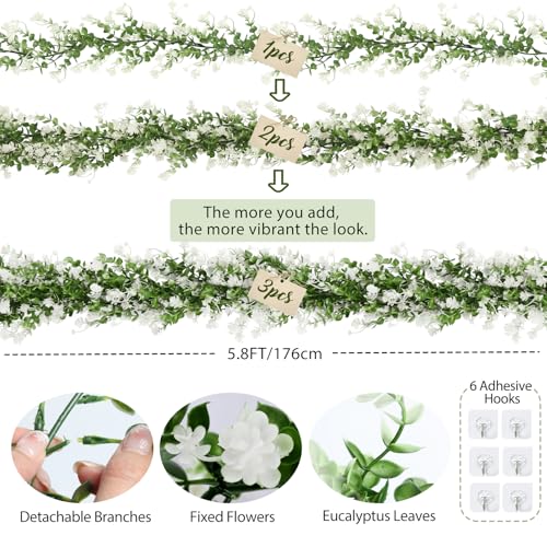 RECUTMS Faux Eucalyptus Garland Plant Fake Vines, Artificial Hanging Eucalyptus Leaves Greenery Vines for Wedding Backdrop Arch Wall Party Home Bedroom Decor Indoor Outdoor(White) - color: White