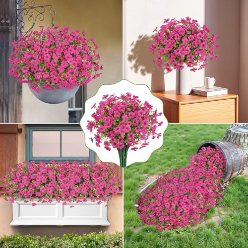20 Bundles Artificial Flowers for Outdoors Decoration Fake Silk Flowers UV Resistant Faux Plants Artificial Daisy Eucalyptus for Spring Summer Garden Yard Porch Window Home Decor, Fuchsia - color: Fuchsia