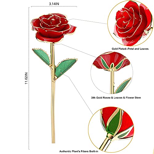 Gold Rose 24K Plated Gold Dipped Rose, Forever Preserved Red Rose Flowers with Stand,Romantic Gift for Valentine's Day and Mothers Day, Anniversary, Birthday,Gifts for Her,Wife,Girlfriend - color: Red（with Stand）