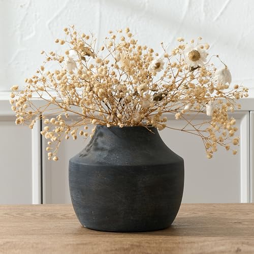 SIDUCAL Ceramic Decorative Flower Vase, 5.39 inch Pottery Farmhouse Rustic Vase, Small Terracotta Vases for Home Decor, Table, Living Room, Bathroom, Shelf, Mantel Decoration, Black Bronze - color: 106-black Bronze