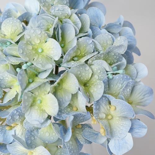 ZYTUYO 2PCS White & 2PCS 20" Light Blue Hydrangea Artificial Flowers Real Touch Faux Hydrangeas with Long Stem for Spring Home Decor Baby Shower Floral Arrangement Kitchen Party Wedding Xmas Decor - color: White/Light Blue
