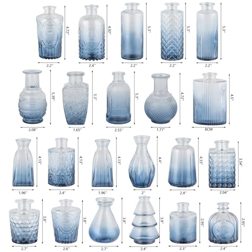 RUCKAE Glass Bud Vases Mini Flower Vase Small Vintage Vases for Centerpiece Table Wedding Decorations Home Decor Party(Gradient Blue 22 Pack) - style: Gradient Blue 22 Pack