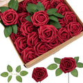 Cliselda 100Pcs Red Fake Roses Artificial Flowers with Stems, Valentine's Day Mothers, Real Touch Foam Rose Bulk Faux Flowers for Wedding Bouquets Centerpieces Flower Arrangement - color: Red