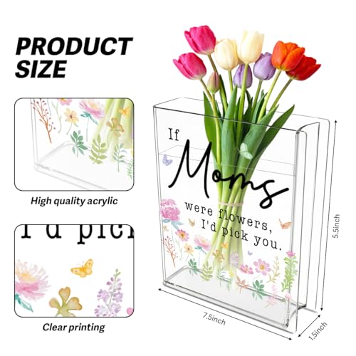 Moms Book Flower Vase Mothers Day Birthday Thank You Gifts for Mom Mother from Daughter Son If Moms were Flowers I'd Pick You Cute Acrylic Book Shaped Vase Decor for Home Office Table Shelf Vase 3801 - style: Antique