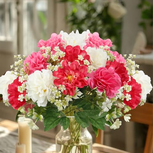 3 Pcs Silk Cemetery Flowers Artificial Geraniums for Outdoors UV Resistant Rose Red Artificial Topiary Potted Faux Flowers for Planters Outdoor Hanging Front Porch Garden Patio Grave Decor - color: Pink
