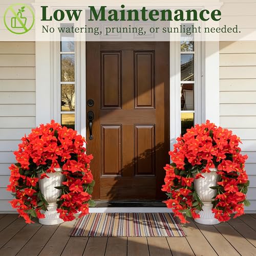 Artificial Bougainvillea Hanging Flowers Plants - 2 PCS faux Bougainvillea artificial flowers with Long Trailing Vines for Outdoor Decoration, Perfect for Porch, Garden, Urn Patio Balcony (Red) - color: Red