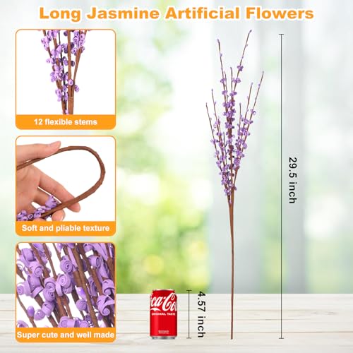 Wootkey 10 Pcs 30" Long Jasmine Artificial Flowers Fake Flowers Dry Branches Stem for Home Office DIY Floral Art Plant Wedding Table Centerpieces Party Vase Decoration (Macaron Purple) - color: Macaron Purple, size: 10pcs-29.5''