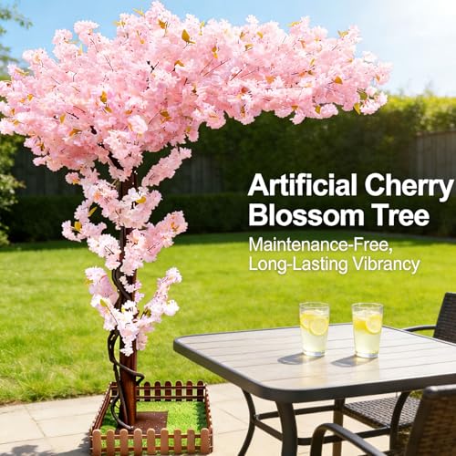Pink Tall Artificial Cherry Blossom Trees 6ft for Indoor Outdoors,Faux Fake Cherry Blossom Tree for Wedding Party Living Room Office Shopping Hotel Restaurant Home Decor - color: Pink, size: 5ft 11in