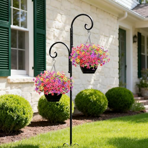 Artificial Fake Flowers Plants for Outdoors, 12 Bundles Multicolor Faux Silk Flower Spring Summer Decoration, UV Resistant No Fade Artificial Outdoor Plant for Home Planter Porch Patio Yard Decor - color: Light Purple,rose,red,yellow