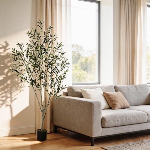 Garvee 6FT Artificial Olive Tree, Fake Olive Tree with Realistic Leaves and Fruits, Faux Floor Plant in Pot for Indoor Outdoor Home Living Room Office Garden Decor, Housewarming Gift