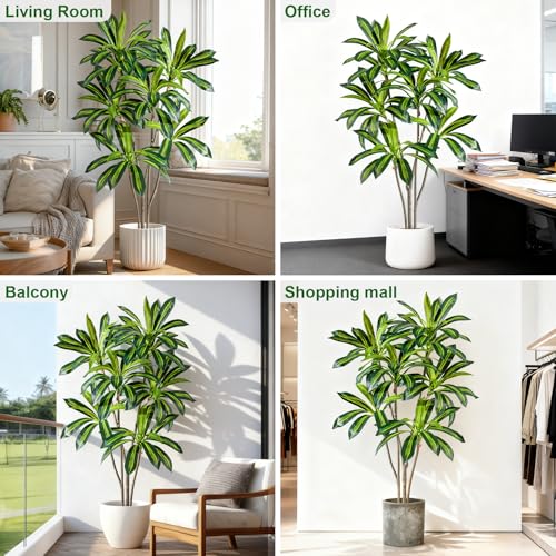 Artificial Trees Large Tall Fake Tree Fiddle Leaf fig Indoor Outdoor Realistic Big Faux Patio Plants Floor Dracaena Decorative for Home Living Room Office Bedroom Porch Outside Patio para decoracion - size: 5ft