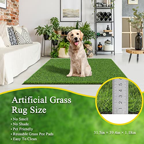 Bsmathom Artificial Grass Rug Indoor Outdoor Rug, Professional Dog Potty Training Rug, Fake Grass Rug Synthetic Grass Mat Door Mats with Drainage Holes for Balcony Patio Garden (39.3 x 31.5Inch) - size: 39.3 x 31.5 Inches