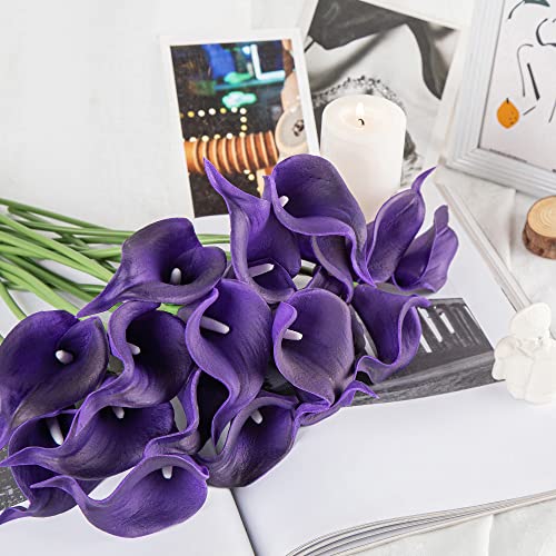 DuHouse 20Pcs Artificial Calla Lily Flower Real Touch Latex Flowers for DIY Wedding Bouquet Party Home Decor (Dark Purple) - color: Dark Purple, size: 20pcs