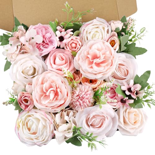 AmyHomie Blush Pink Artificial Flowers Combo Silk Rose Fake Flowers w/Stem for DIY Wedding Bouquets Centerpieces Arrangements Table Fall Decor Party Bridal Baby Shower Home Decorations - color: Blush Pink