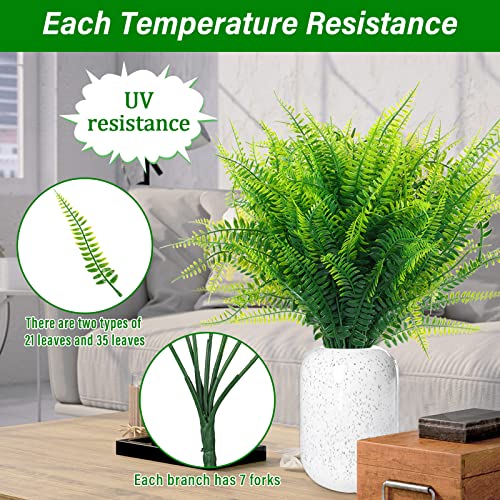 Geosar 80 Pack 17.52'' Artificial Boston Fern Plants Bushes Plastic No Fade Fake Plants Shrubs Greenery UV Resistant Faux Boston Decorating for Patio Porch Garden Window Outdoor Decor