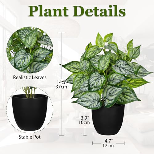 Villa Como 14.5" Artificial Plants Indoor Home Decor, Fake Potted Silk Plants for Shelves Living Room Decorative, Small Artificial Office Desk Plant in Pots, Faux Potted Greenery Tropical House Plant - color: #Green Mix White