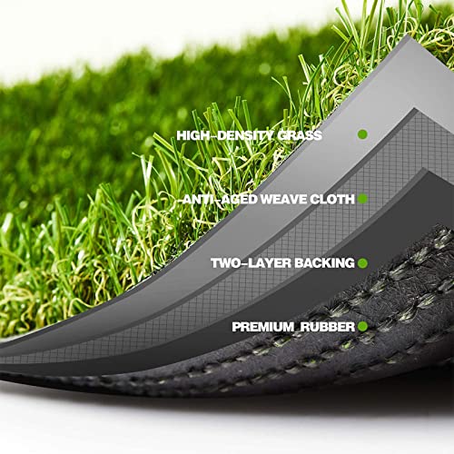 Premium Artificial Grass 3' x 16' Outdoor Rug, 1.38" Realistic Thick Turf for Garden, Yard, Fake Lawn, Dogs Synthetic Grass Mat, Rubber Backed with Drainage Holes, Customized Sizes - size: 3' x 16'