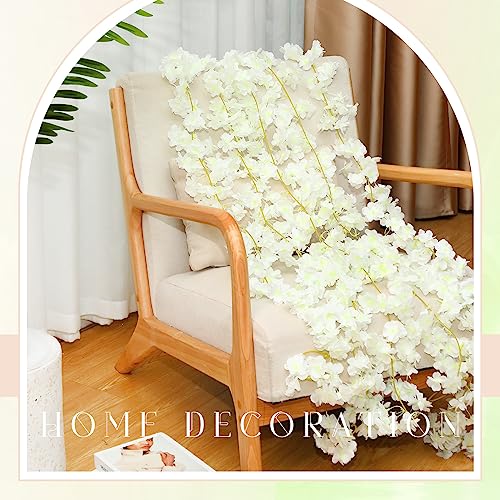Nuenen 16 Pack 94.4ft Artificial Cherry Blossom Vines Cherry Blossom Flower Garland Hanging Silk Cute Room Decor for Japanese Kawaii Bedroom Party Wedding Spring Home Decorations (White) - color: White