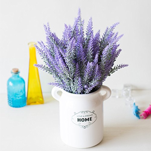 CATTREE Artificial Lavender for Decoration, Fake Flowers Flocked Plants Plastic Faux Flower Bundles Outdoor Indoor Wedding Bouquet Kitchen Table Centerpieces Arrangements DIY Decor - Purple 5 Pack - color: Lavender-purple-5 Pcs