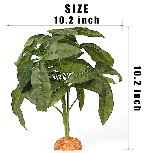 Fake Green Money Tree Plant, Reptile Decor for Terrarium, Crested Gecko Tank Accessories fit Leopard Gecko Bearded Dragon Lizard Chameleon Snake Tortoise - color: M-fake Green Money Tree Plant