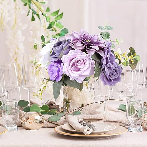 AGIRL Artificial Flowers Combo Silk Mix Purple Fake Flowers with Stems for DIY Wedding Bouquets Centerpieces Arrangements Table Chair Decor Baby Shower Home Decor - color: Purple