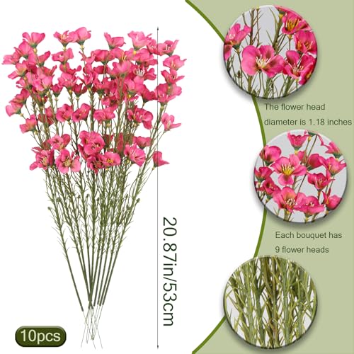CITYES 10 Pcs Artificial Wildflowers Fake Flower Stems 21" Silk Spring Flowers Forsythia Rose Red Faux Wildflowers Floral Stems for Flower Arrangements Home Decor Indoor Outdoor Wedding Centerpieces - color: Rose Red