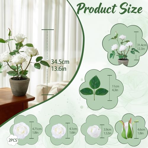 Rose in Pot Decor Potted Artificial Flowers Mini Plants Faux Flowers Indoor Small Decor Fake Roses for Home, Bathroom, Kitchen, Offices, Wedding Party Centerpieces (Rose White) - color: Rose White