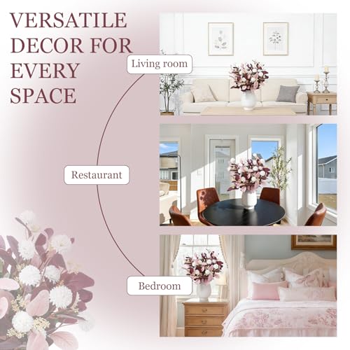 Dallisten Fake Flowers for Vase, 15 pcs Faux Silk Pompom Mum Artificial Flowers with Eucalyptus Stems, Mini Floral Long Stem Arrangements for Home Decor, Wedding, Table Centerpieces DIY Floral Designs - color: Burgundy+light Pink+white